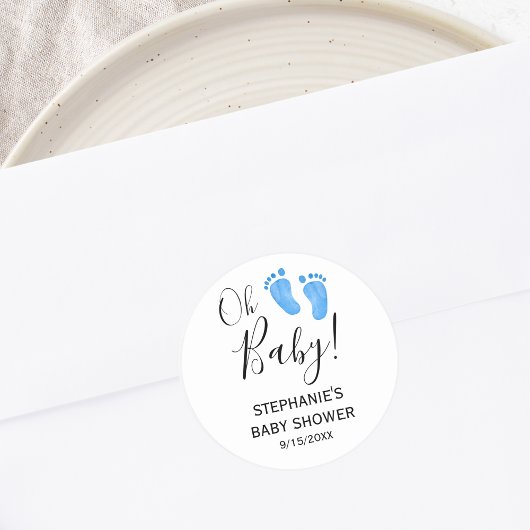 Oh Baby Blue Feet Baby shower Ronde Sticker