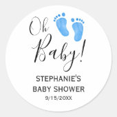 Oh Baby Blue Feet Baby shower Ronde Sticker (Voorkant)