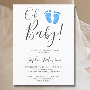 Oh Baby Blue Feet Baby shower Uitnodiging Briefkaart