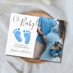 Oh Baby Blue Feet Foto Baby shower Uitnodiging