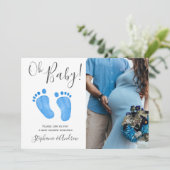 Oh Baby Blue Feet Foto Baby shower Uitnodiging (Staand voorkant)