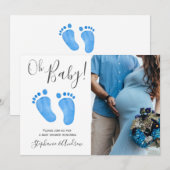 Oh Baby Blue Feet Foto Baby shower Uitnodiging (Voorkant / Achterkant)