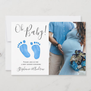 Oh Baby Blue Feet Foto Baby shower Uitnodiging