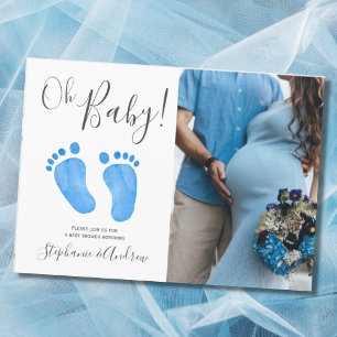 Oh Baby Blue Feet Photo Boy Baby shower Kaart