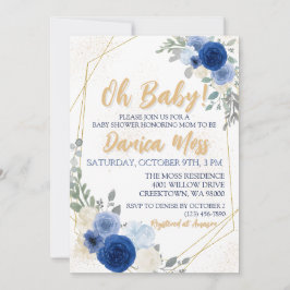 Oh Baby Blue Floral Baby shower Kaart