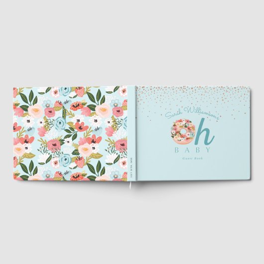 Oh Baby Blue Floral Botanical Donut Baby shower Gastenboek (Volledig)