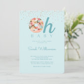 Oh Baby Blue Floral Botanical Donut Baby shower Kaart (Staand voorkant)
