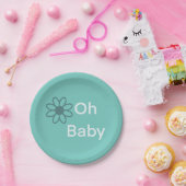 Oh Baby Blue Floral Daisy Paper Papieren Bordje (Feest)