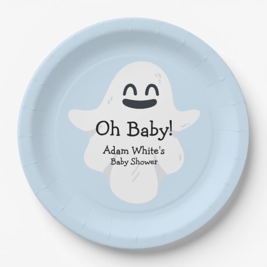 Oh Baby Blue Ghost Halloween Baby shower Papieren Bordje (Voorkant)
