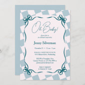 Oh Baby Blue Gingham Bows Baby Shower Kaart (Voorkant / Achterkant)