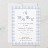 Oh Baby Blue Gingham Check Boy Baby shower Kaart (Voorkant)