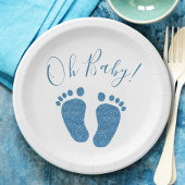 Oh Baby Blue Glitter Feet Baby shower Papieren Bordje
