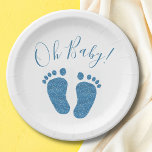 Oh Baby Blue Glitter Feet Baby shower Papieren Bordje<br><div class="desc">Deze schattige Borden van Baby shower Papier zijn versierd met blauwe glitter-baby en Oh-Baby! in stijlvolle typografie.</div>