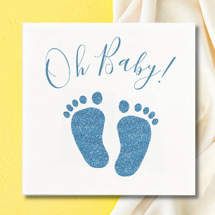 Oh Baby Blue Glitter Feet Baby shower Servet