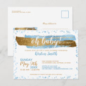Oh Baby Blue & Gold Boy Babydouche Uitnodigingen (Voorkant / Achterkant)