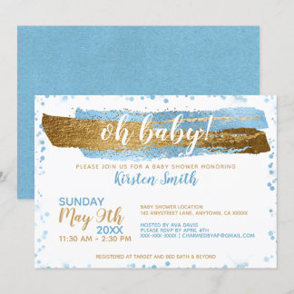 Oh Baby Blue Gold Eenvoudig Elegant Boy Baby showe Kaart