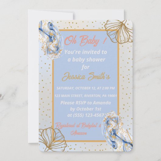 Oh Baby Blue Gold Ginkgo Leaf Baby shower Kaart (Voorkant)