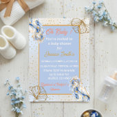 Oh Baby Blue Gold Ginkgo Leaf Baby shower Kaart