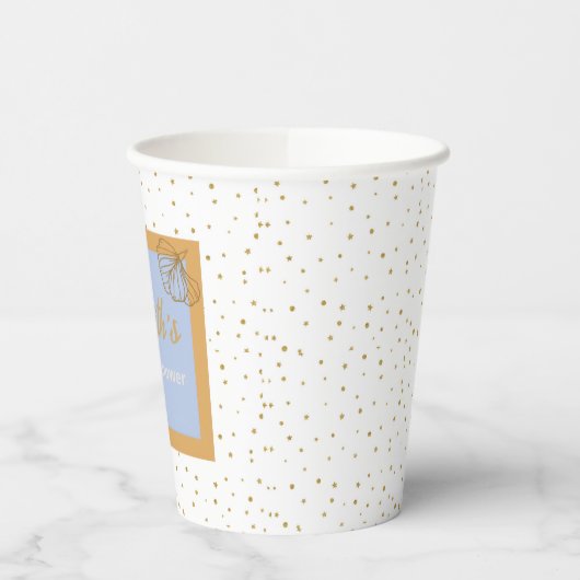 Oh Baby Blue Gold Ginkgo Leaf Baby shower Papieren Bekers (Links)