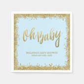 Oh Baby Blue Gold Glitter Baby shower Servetten (Voorkant)