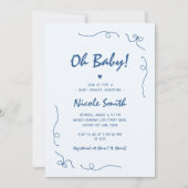 Oh Baby Blue Hand Drawn French Boy Baby shower Kaart (Voorkant)