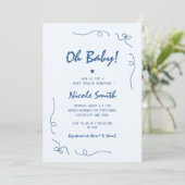 Oh Baby Blue Hand Drawn French Boy Baby shower Kaart (Staand voorkant)