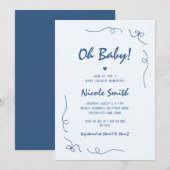 Oh Baby Blue Hand Drawn French Boy Baby shower Kaart (Voorkant / Achterkant)