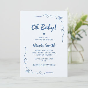Oh Baby Blue Hand Drawn French Boy Baby shower Kaart