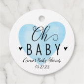 Oh Baby Blue Heart Baby shower Label (Voorkant)