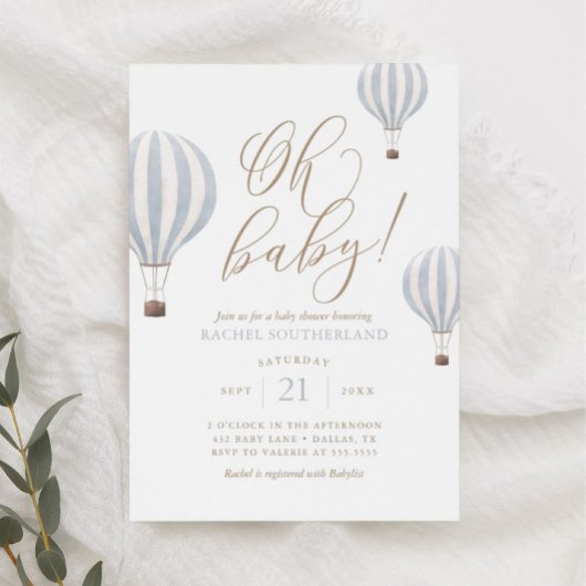 Oh Baby Blue Hot Air ballon Baby shower Invitatie Kaart