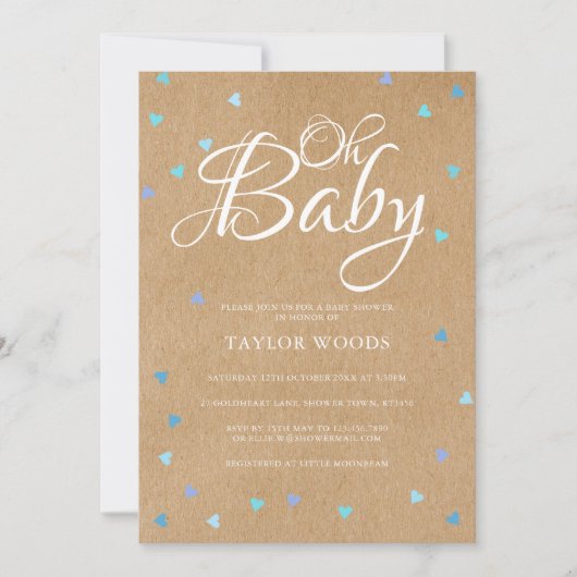 Oh Baby Blue Love Hearts Baby Shower / Strooigoed Kaart (Voorkant)