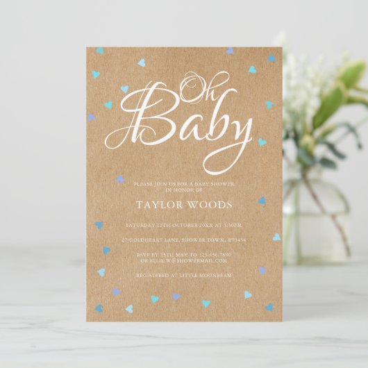 Oh Baby Blue Love Hearts Baby Shower / Strooigoed Kaart (Staand voorkant)