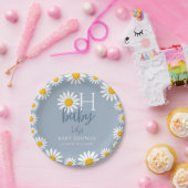 Oh Baby Blue Modern Daisy Baby shower Papieren Bordje (Feest)