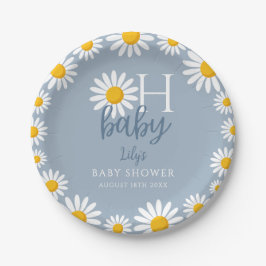 Oh Baby Blue Modern Daisy Baby shower Papieren Bordje
