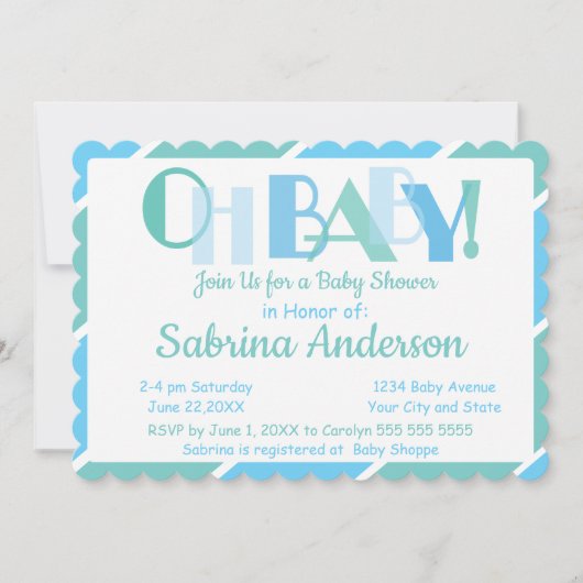 Oh Baby Blue Modern Typography Baby shower Kaart (Voorkant)
