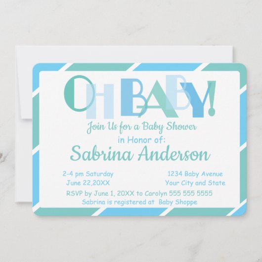 Oh Baby Blue Modern Typography Baby shower Kaart (Voorkant)