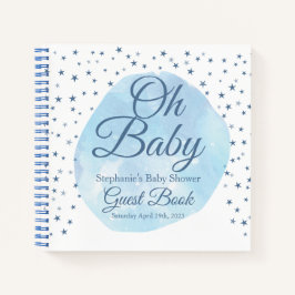 Oh Baby Blue Moon & Stars Waterverf Guest Book Notitieboek