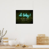 Oh Baby Blue Neon Boxwood Baby shower Poster (Keuken)