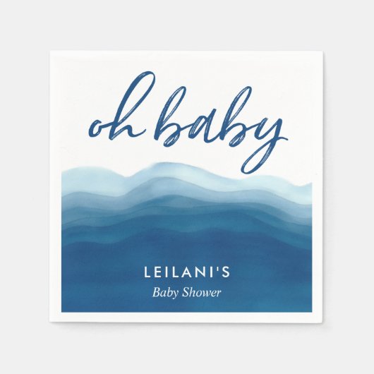 Oh Baby Blue Ombre Waterverf Wave Baby shower Servet (Voorkant)