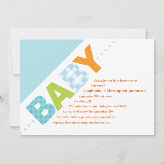 Oh Baby Blue | Oranje modern Baby shower Kaart (Voorkant)