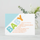 Oh Baby Blue | Oranje modern Baby shower Kaart (Staand voorkant)