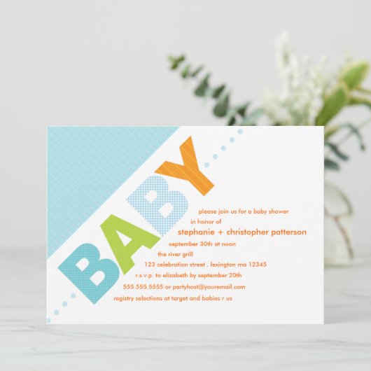 Oh Baby Blue | Oranje modern Baby shower Kaart (Staand voorkant)