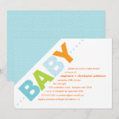 Oh Baby Blue | Oranje modern Baby shower Kaart (Voorkant / Achterkant)