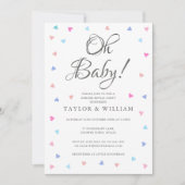 Oh Baby Blue Pink Hearts Gender Reveal Party Kaart (Voorkant)