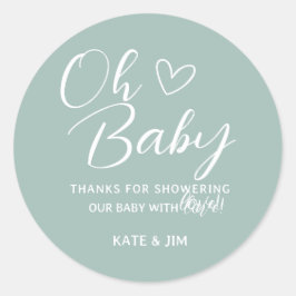 Oh Baby Blue Sage Green Baby shower Bedankt Ronde Sticker
