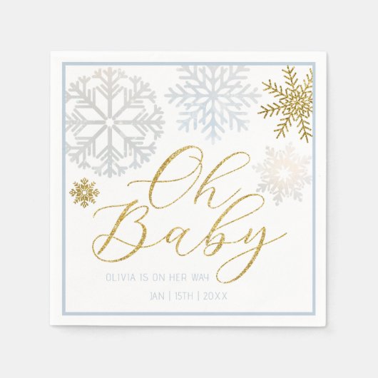 Oh Baby Blue Snowflake Douche Servetten (Voorkant)