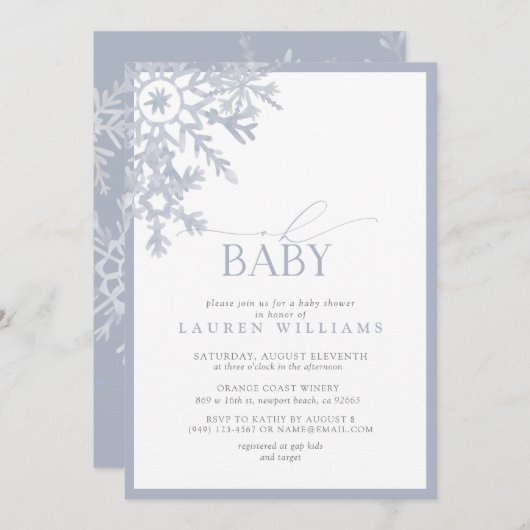 Oh Baby Blue Snowflake Waterverf Baby shower (Voorkant / Achterkant)