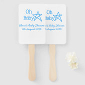 Oh baby blue star baby shower voeg naam modern ver handwaaier (Voorkant en achterkant)