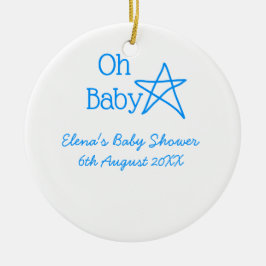 Oh baby blue star baby shower voeg naam modern ver keramisch ornament