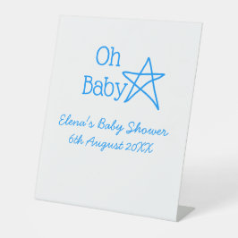 Oh baby blue star baby shower voeg naam modern ver reclamebord met voetstuk